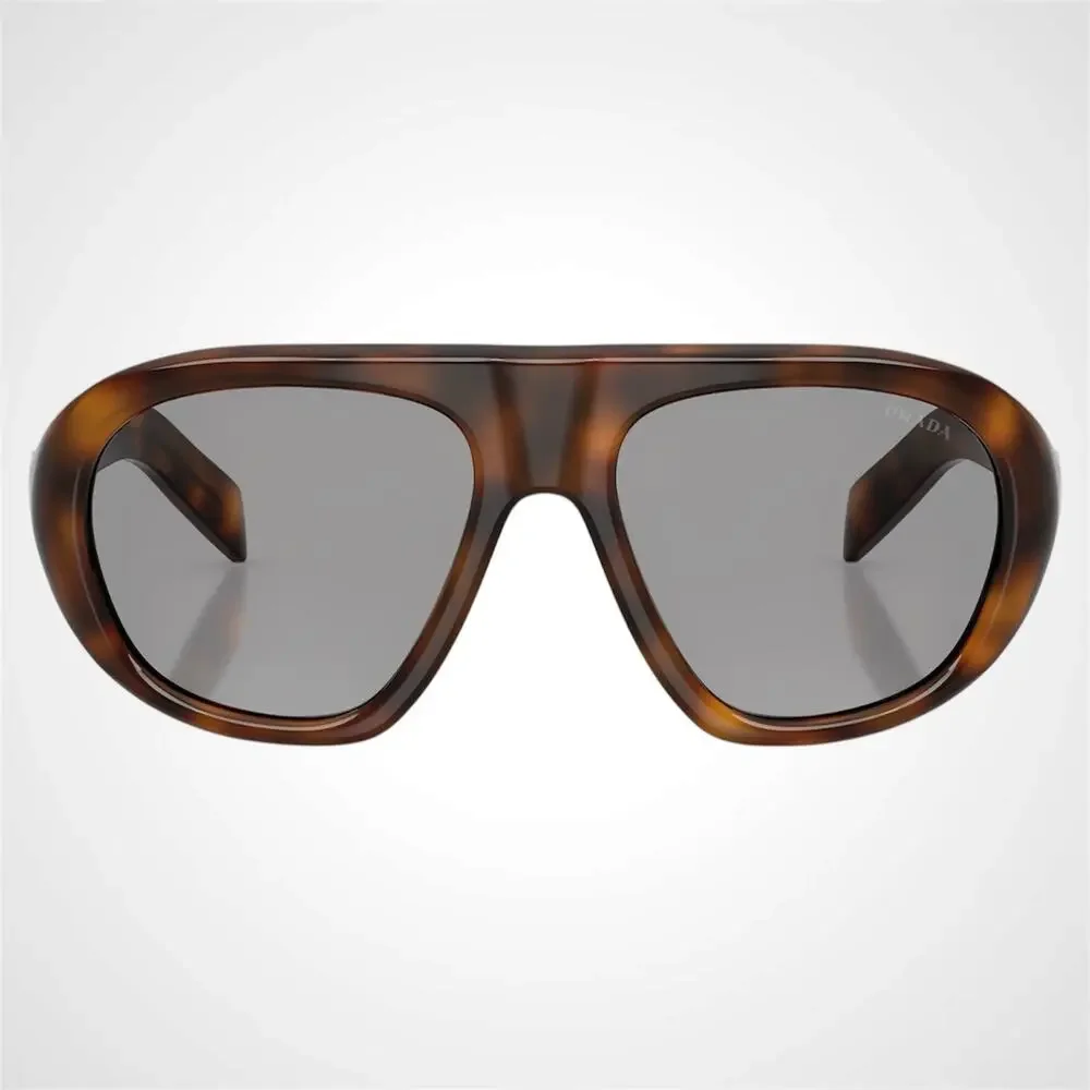 New PRADA Sunglasses Brown Tortoise Gray Lens Aviator Shield Mask 57-18